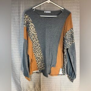 CY fashion large Gray and Brown Leopard Print Sweater